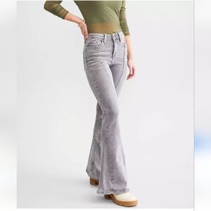 Flying Monkey High Rise Super Flare Stretch Jeans Raw Hem Size 27